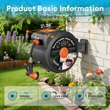 TABU 130FT Retractable Garden Hose Reel, 1/2" Heavy Duty Wall Mounted Auto Rewind Water Hose With 10 Pattern Nozzle, 180° Swivel Outdoor Hose Reel For Lawn, Garden, Car Washing - 130ft - View 8