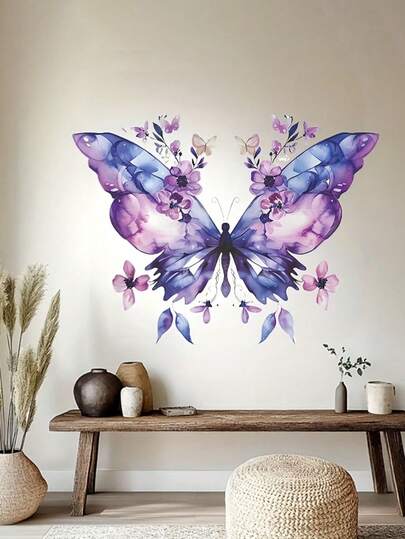 1 miếng dán tường hình bướm và hoa màu tím lớn, kích thước 60cm/23.6", có thể tháo rời, làm bằng nhựa tự dính, thích hợp trang trí phòng ngủ, phòng khách và văn phòng. Thiết kế hoa lá nhiều màu sắc với hoa tím, là lựa chọn lý tưởng cho trang trí phòng khách.