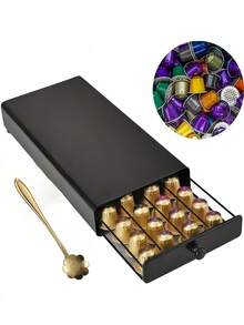Drawer-Style Coffee Capsule Organizer – Black Metal Capsule Organizer With Sliding Drawer, Holds Up To 40 Capsules, Space-Saving, Suitable For Kitchen Coffee Countertops. - Multicolor - View 5