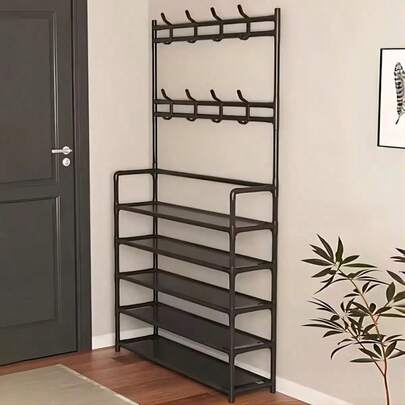 5-Tier Stainless Steel Shoe Rack - Space Saving, Easy Assembly, Suitable For Entryway And Bedroom, Durable Design, Minimalist Style, Modern Multipurpose Hanging Clothes Rack And Organizer, Dorm Entrance Shoe And Hat Rack