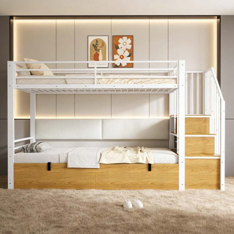 Kids Bed Frames, Headboards & Footboards - White + MDF+Metal - View 1