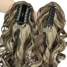 16 Inch Claw Clip Ponytail Extension, Ombre Brown Blonde Curly Synthetic Hairpiece For Women, Natural Wavy Drawstring Ponytail Hair Extensions For Daily Party - 彩色 - 查看 3