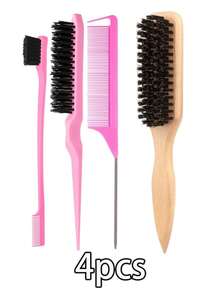 1-4 piezas Juego de cepillos, Cepillo de cerdas de jabalí unisex para cabello y barba, Cepillo profesional para peinado, Lazos para el cabello, Scrunchies de cabello resistentes, Peine de cola para coloración, Adecuado para barbería, salón de belleza, viaje, vuelta al colegio, vacaciones, accesorios para el cabello de mujer - Multicolor - Ver 15