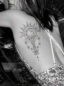 1pc Waterproof Temporary Tattoo, Sexy Geometric, Moon & Sun Patterns, Lasts 3-5 Days, Suitable For Men & Women To Cover Scars On Chest, Waist, Arms, Thighs Or Back, Great For Parties, Gifts, Vacations, Easy To Apply & Remove One-Time Body Art Tattoo Sticker,Spine Tattoo - Black - View 4