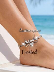 Customized Personalized Name Anklet For Women, Name Plate Pendant Anklet, Gift For Her, Stainless Steel Jewelry - Silver-frosted - View 10