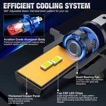 TOAUTO 2个H4 9003 LED大灯灯泡，远近光一体，超亮雾灯，100W，30000流明，6000K白光 - A - 查看 3
