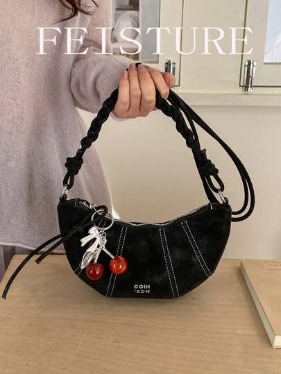 Túi đeo vai hình trăng lưỡi liềm bằng chất liệu PU, túi đeo chéo nhỏ dành cho nữ với mặt dây chuyền hình quả anh đào, phù hợp cho các bạn nữ, phụ nữ, sinh viên đại học, người trẻ làm việc chuyên nghiệp, tuyệt vời cho công việc, kinh doanh, đi làm, đi học.