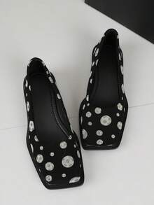 XBYASDF Mocassins femininos novos, pretos, brancos e amarelos com estampa de futebol, bico quadrado, modelo slip-on para uso diário. - Amarelo - Ver 9
