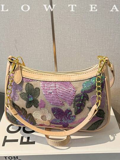  1pc Low Tea Contrast Color PU Shoulder Bag, Women's Retro Fashion Crescent Shoulder Bag, Top Handle Single-Handed Design, Zipper Closure, Suitable For Travel, Shopping, Dating, Women's Gift, Very Suitable For Commuting, Outdoor, Travel, Hiking, Going Out