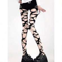 ROMWE Goth Sexy Lady Ripped Fishnet Black Tights - màu đen - Xem 4