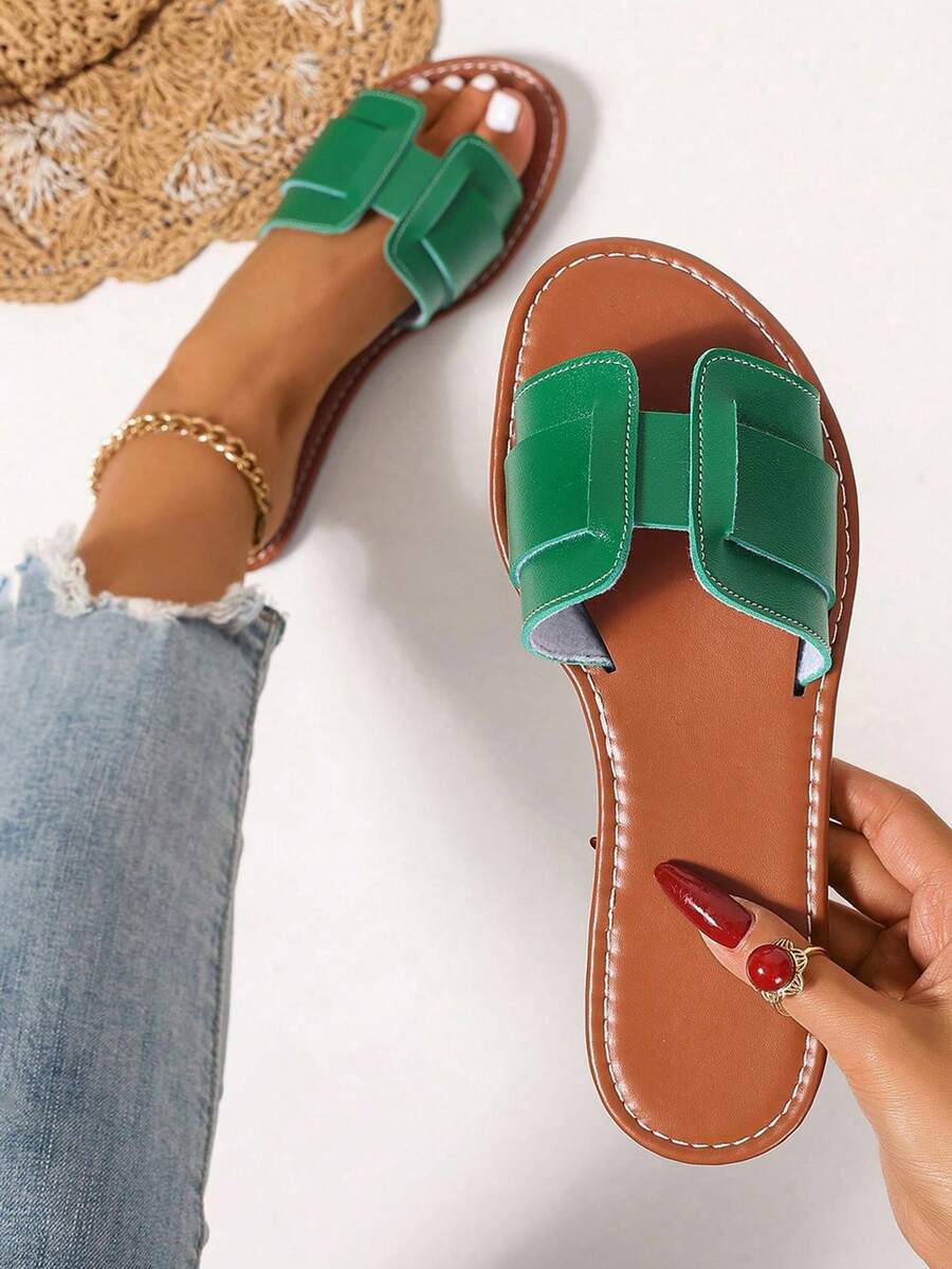 Women's Casual Flat Woven Roman Sandals, Suitable For Spring, Summer, Outdoor, Beach, Apartment, Paired With Dresses - Green - View 1