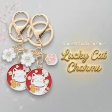 1个时尚樱花招财猫爪钥匙扣，柔软可爱猫爪钥匙圈，精美汽车钥匙链礼物 - 彩色 - 查看 4