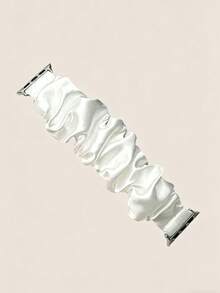 Unisex Elastic Nylon Pleated Watch Band Suitable For Bracelets Unisex Solid Color Soft Silk Scrunchie Watch Band, Valentine's Day Gift Suitable For Apple Watch Series Ultra/SE - White - View 5