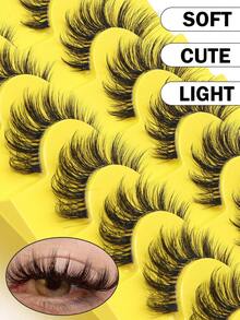 10 pares de pestañas postizas de estilo de dibujos animados esponjosas, diseño de ojos de gato natural, de mink falso, herramientas de maquillaje, pestañas postizas - Ver 5