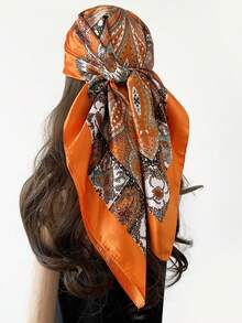 1 chiếc khăn choàng nữ dệt họa tiết Paisley và Cashew, khăn trùm đầu thời trang thích hợp cho du lịch, tiệc tối. - trái cam - Xem 1