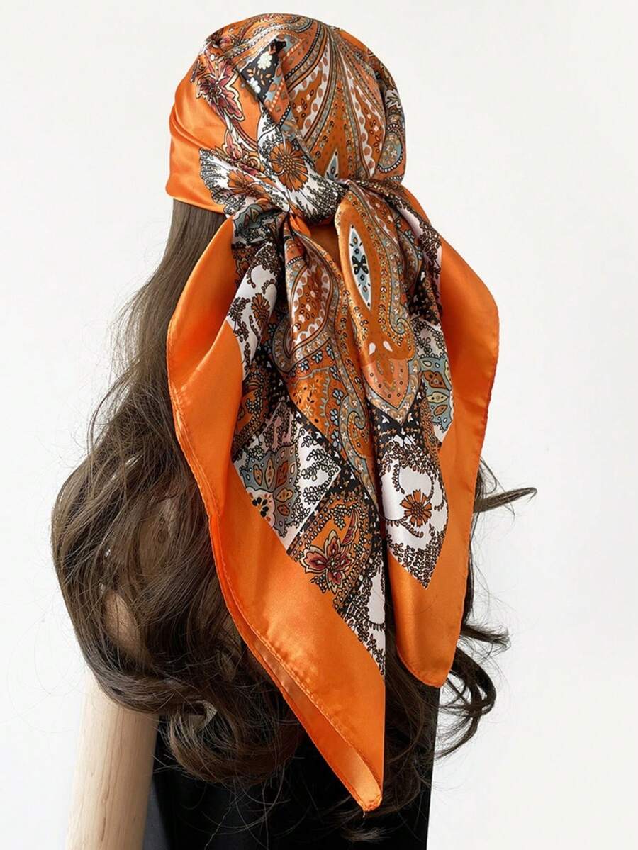 1 chiếc khăn choàng nữ dệt họa tiết Paisley và Cashew, khăn trùm đầu thời trang thích hợp cho du lịch, tiệc tối. - trái cam - Xem 1