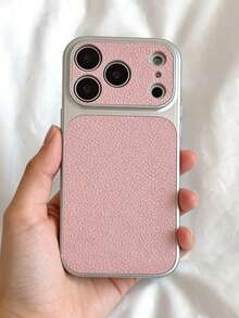 时尚简约荔枝纹皮革质感大窗口防滑防摔防震轻薄耐磨手机壳，适用于 17 Pro Max、17 Pro、17、16 Pro Max、16 Pro、16、15、14 Pro、13、12 Pro、11等机型，带摄像头保护，磨砂柔软防摔保护套 - 粉色 - 查看 1