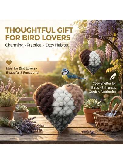 Handmade Fiber Bird Nesting Heart | Iron Hummingbird Nest Boxes, Dual-Season Outdoor Bird Shelter For Garden, Yard & Bird Lover