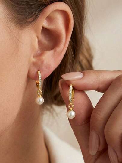 1 Pair 925 Sterling Silver Shell & Pearl Pendant Earrings, Exquisite Jewelry Gift For Women, Anniversary & Valentine's Day