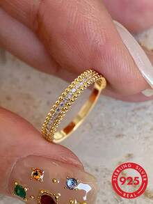 1pc S925 Sterling Silver Delicate Micro-Inlaid Pearl Ring, Exquisite Jewelry Gift For Women, Party/Birthday/Daily Wear - Micro-paved Bead Ring - View 1