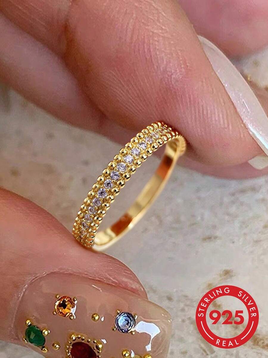 1pc S925 Sterling Silver Delicate Micro-Inlaid Pearl Ring, Exquisite Jewelry Gift For Women, Party/Birthday/Daily Wear - Micro-paved Bead Ring - View 1