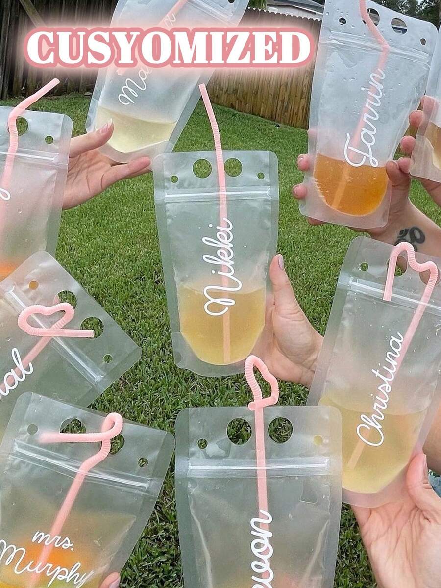個性化飲料袋(不含吸管)伴娘派對禮品,適用於泳池與海灘派對 - 彩色 - 查看 1