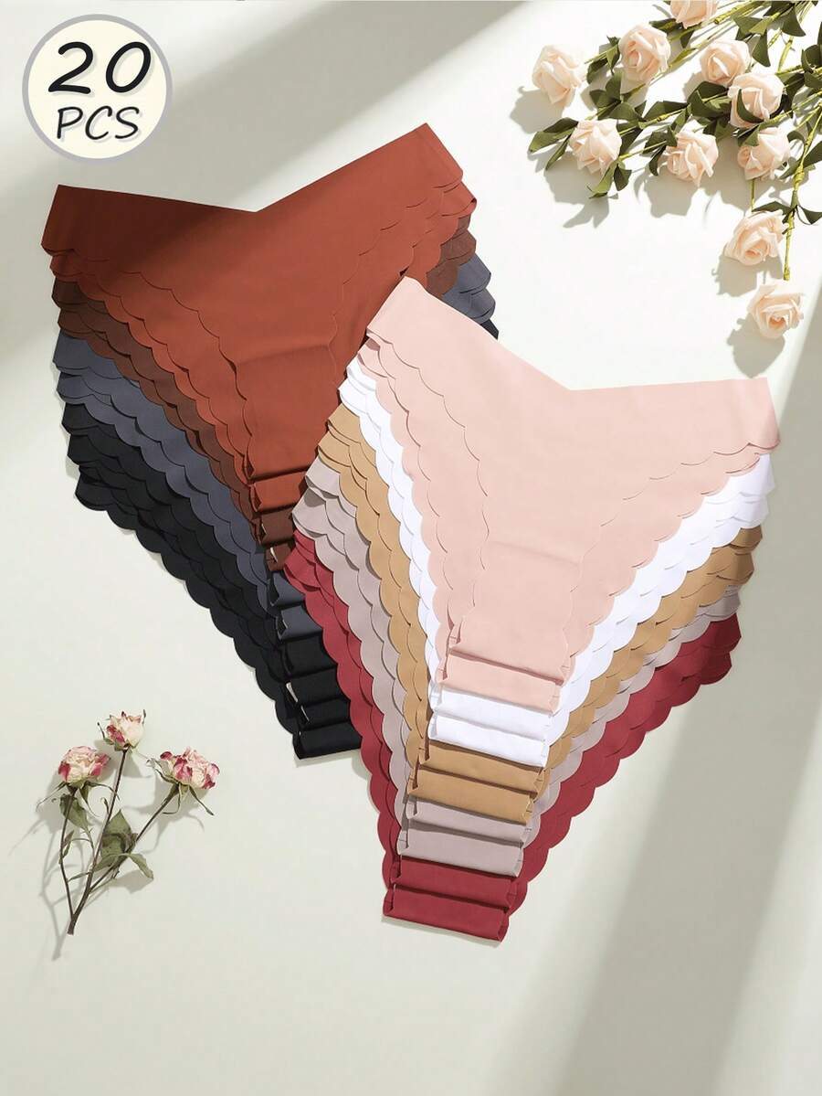 20 Pcs Women's Seamless V-Shape Brazilian Sexy Comfortable Solid Color Panties - Multicolor - View 1