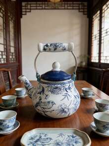 1个中式青花瓷水壶,多功能,可用于烧水、煮咖啡、泡茶,适合办公室、居家下午茶使用,可在炉灶或电磁炉上加热,也适合户外野餐、家庭聚会、节日和生日礼物。 - 青花 - 查看 9