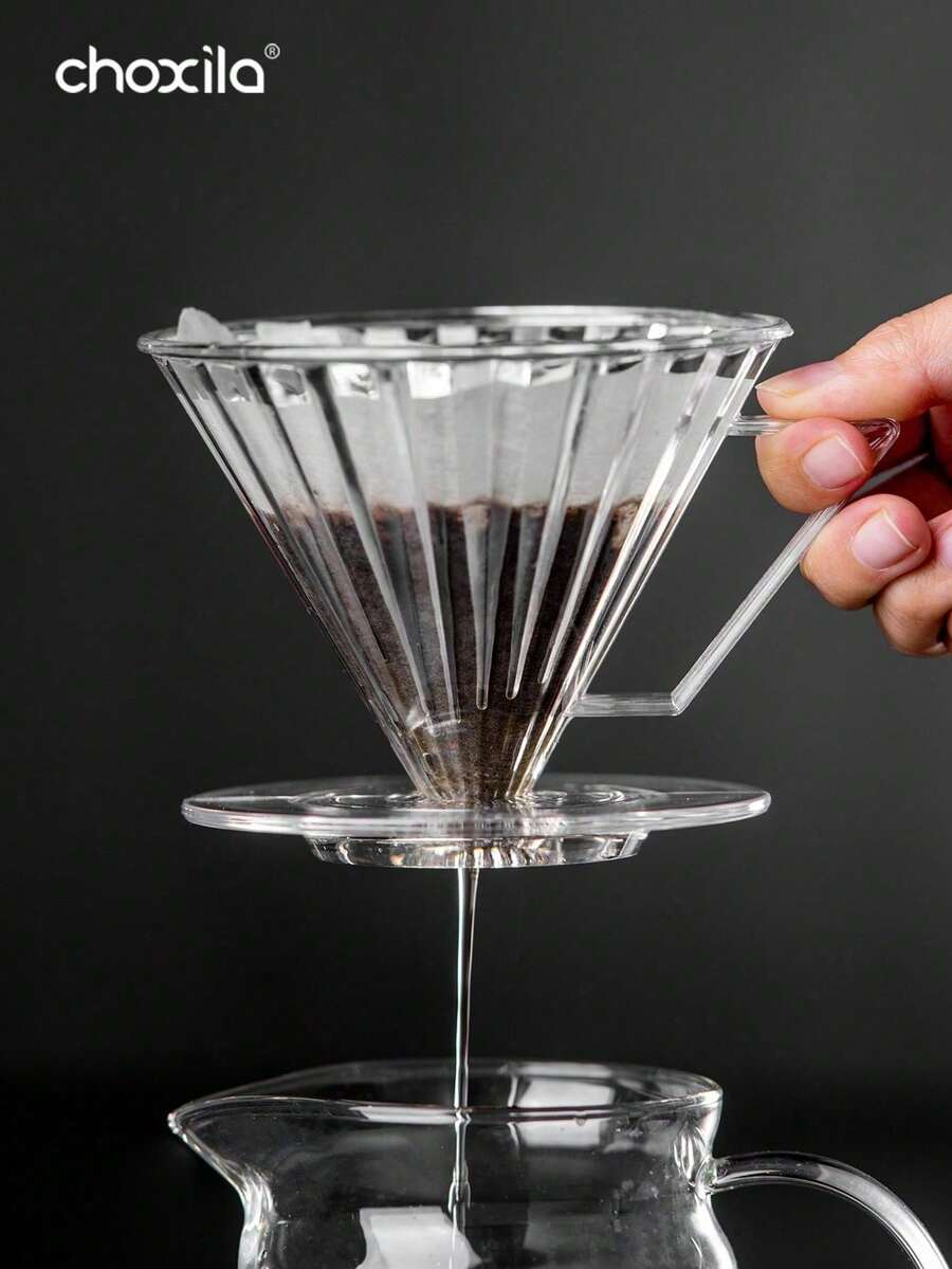choxila 3pcs/Set Transparent Coffee Pot, Transparent Resin Dripper, 50pcs V02 Filter Paper, Reusable Pour-Over Coffee Equipment, Coffee Accessories, Suitable For Pour-Over Coffee, Gift - Transparent - View 1
