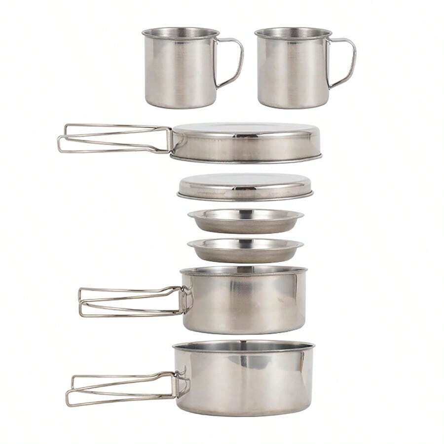 Lixada Camping Cookware Mess Kit 8pcs Stainless Steel Cooking Pot And Pan Set With Plates Cups For Camping Hiking Backpacking - 8pcs Set - View 1