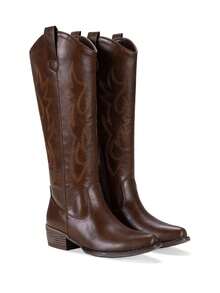 Comfyshoes Women's Embroided Cowboy Boots, Square Toe Knee High Western Boots - 威士忌酒 - 查看 5