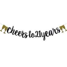 Cheers To 21 Years Banner Pre-Strung Black Paper Glitter Party Decorations For 21ST Wedding Anniversary 21 Years Old 21ST Birthday Party Supplies Letters Black ZHAOFEIHN - Negro y oro - Ver 3