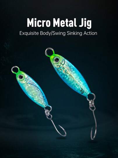  KINGDOM Conjunto de 2 Iscas Artificiais de Metal para Arremesso Longo, 2g/3g, 22mm/25mm, Colher Metálica Afundante, Ideal para Pesca de Corrosão e Jigging Lento, com Alta Reflexividade e Acabamento Iridescente a Laser, Equipada com Anzóis Triplos Afiados para Água Doce e Salgada