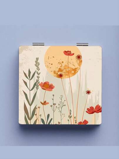 1 chiếc gương trang điểm kiểu rừng, gương trang điểm mini cầm tay tiện dụng hàng ngày.