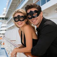 Masquerade Ball Mask, Carnival Halloween Party Couple Mask, Venetian Half Face Sexy Mysterious Black Lace Eyemask, Costume Party Mask Set - Black - View 4
