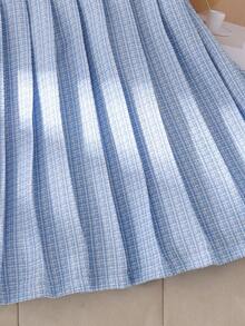 1 chiếc đầm ngắn tay bằng vải tweed thanh lịch dành cho bé gái, thích hợp mặc mùa hè. - Màu xanh nhạt - Xem 6