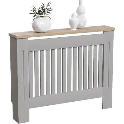 Arlington Radiator Cover Olive Grey - Adjustable - Modern Shaker Style Vertical Slats For Heat Circulation - H83xW140-204xD19cm - Painted MDF Cabinet For Living Room & Hallway