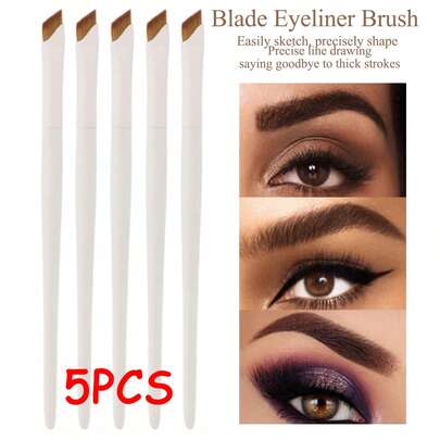 5 st. Cloud Porcelain vassa eyelinerborstar, ögonbrynsborste, ultratunn vinklad borste för exakt eyelinerapplicering, skärformad sminkborste, bärbart skönhetsverktyg, eyelinerborste (3/1 st.)