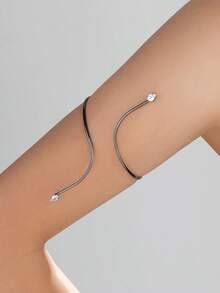1pc Women's Minimalist Double-Ended Rhinestone Creative Design Fashionable Niche Arm Cuff, Suitable For Daily Wear - Gun Black - B914 - View 2