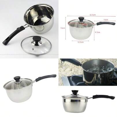 Cacerola de Acero Inoxidable 1.8 Cuarto Olla para Leche con Tapa de Vidrio Multiusos Olla Pequeña para Hervir Pasta Calentar Alimentos y Preparar Salsas Compatible con Estufas de Inducción y Gas