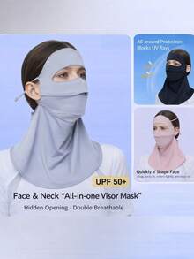 UPF 50+ Ice Silk Sun Protection Face Mask (With Neck Guard) - Women's Sun Protection Gear. A Breathable, Full-Face UV-Blocking Mask (Featuring Adjustable Ties), Designed Specifically For Women. Ideal For Outdoor Activities Such As Golf, Cycling, Hiking, And Fishing. Keywords: Ice Silk Sun Mask, UV-Blocking Face Cover, Neck-Guard Sun Mask, Cycling Mask, Golf Sun Protection Accessory, Hiking Sun Gear, Breathable Sun Mask. - Grey - View 2