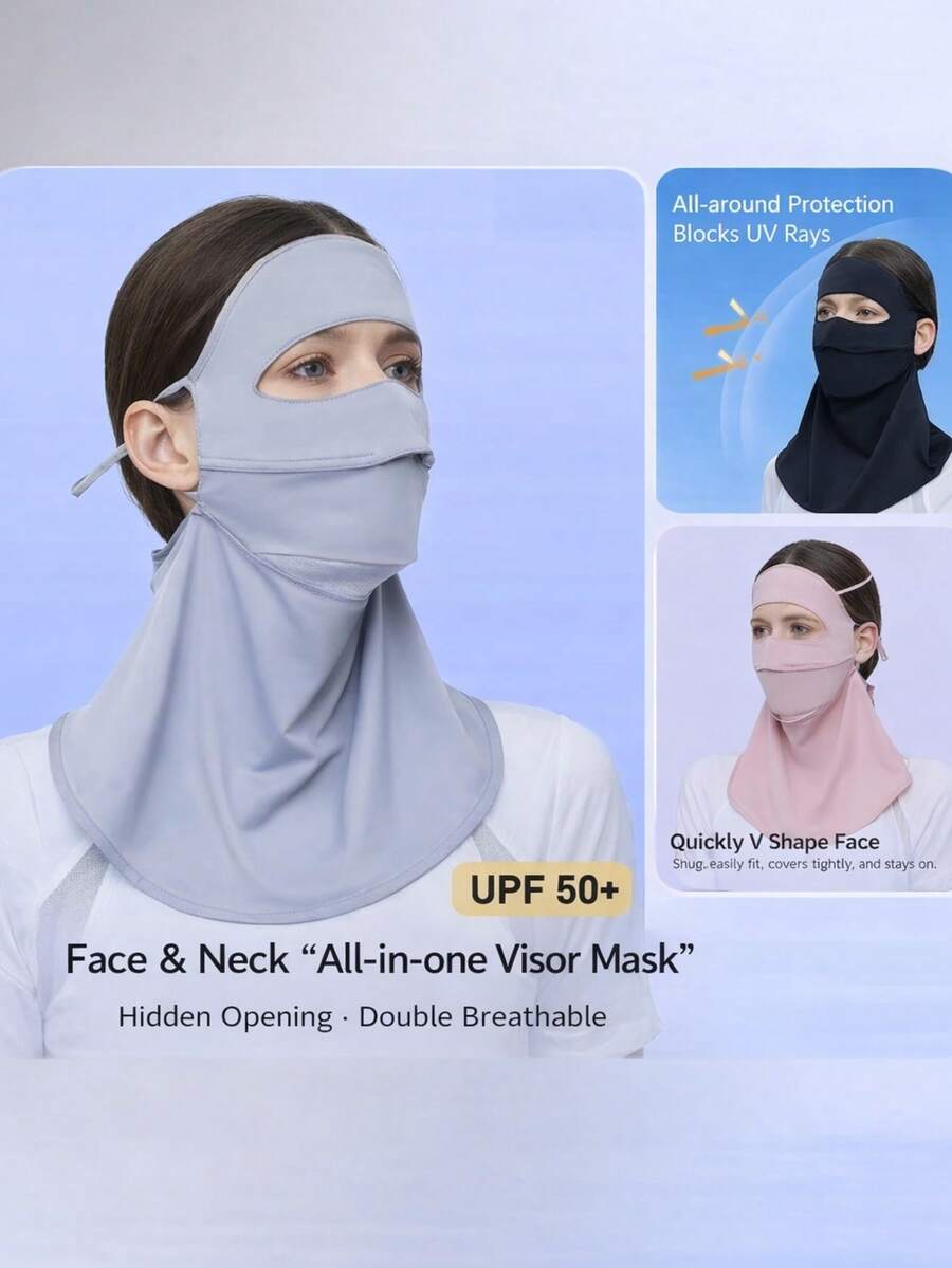 UPF 50+ Ice Silk Sun Protection Face Mask (With Neck Guard) - Women's Sun Protection Gear. A Breathable, Full-Face UV-Blocking Mask (Featuring Adjustable Ties), Designed Specifically For Women. Ideal For Outdoor Activities Such As Golf, Cycling, Hiking, And Fishing. Keywords: Ice Silk Sun Mask, UV-Blocking Face Cover, Neck-Guard Sun Mask, Cycling Mask, Golf Sun Protection Accessory, Hiking Sun Gear, Breathable Sun Mask.