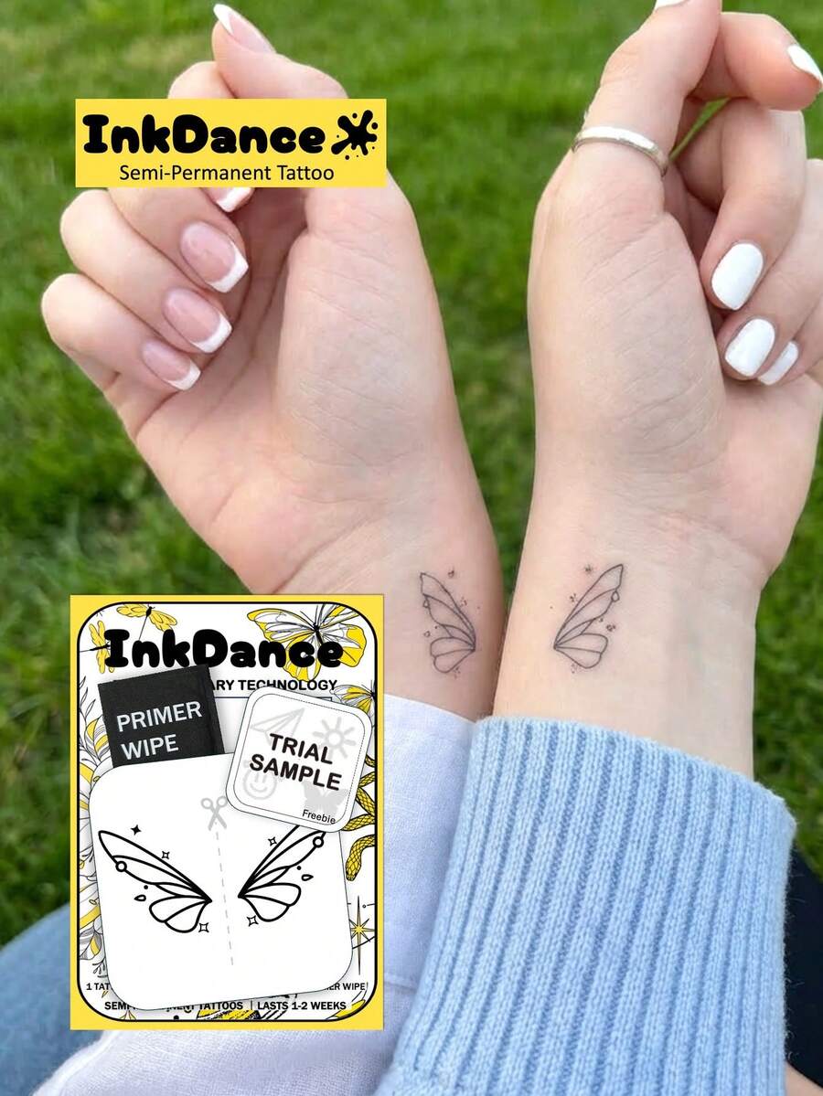 1 Set "Tatuaje de línea minimalista de mariposa" Tecnología revolucionaria Pegatina de tatuaje, Tatuaje semi-permanente, Tatuaje temporal, Tatuaje de mano para hombres, De larga duración, Tatuaje realista, Impermeable, Material a base de plantas MNF101 - Negro - Ver 1