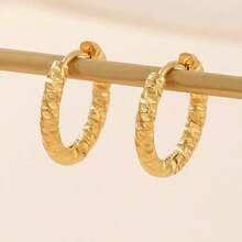 1 Pair Summer Hoop Earrings With Floral Pattern, 18K Gold Stainless Steel, Suitable For Gift And Daily Wear - Yellow Gold - View 6