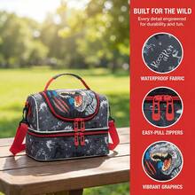 男童保温午餐包，配有可调节肩带，双层保温午餐盒，适合上学使用。 - 雙層午餐包-斜背包/雙肩包 - 查看 6