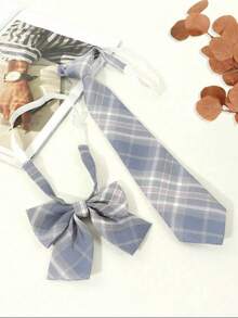 2PCS Women's Fashion Plaid Stripe JK School Style Tie Bow Tie Set Suitable For Dating School Daily Matching,Festival,Travel - Multicolor - View 8