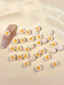 20-100个3D向日葵和雏菊美甲装饰品，可爱树脂花朵美甲装饰，黄色花卉美甲配件，女士DIY美甲用品 - 彩色 - 查看 4