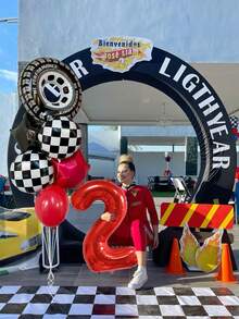 10pcs Racing Car Birthday Number Balloon Set, Includes 40-Inch Giant Number, Tire Balloons, Black & White Checkered Balloons, Pentagram Balloons, For Birthday Party Decoration, Racing Car Theme Party, Birthday Celebration - Multicolor - View 6