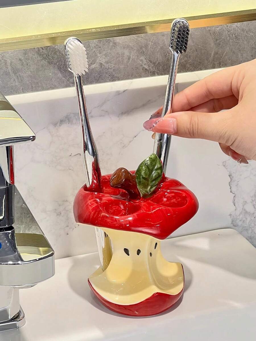 1pc Toothbrush Holder, No Drill Toothbrush Rack, Plastic Apple Electric Toothbrush Storage Organizer, Bathroom Vanity Toothpaste Toothbrush Base Decor, Bathroom Vanity Toothbrush Toothpaste Storage Rack - Multicolor - View 1