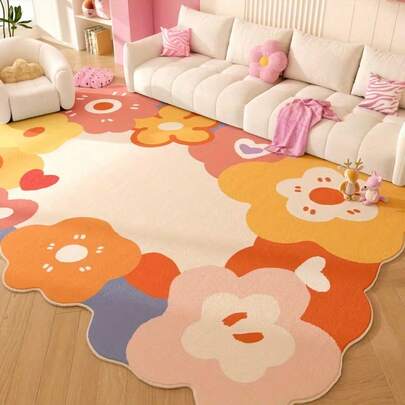 1pc Vibrant Orange Floral Area Rug, Living Room Decor, Bedroom Decor, Home Casual Carpet, Decorative Rug, Small Rug, Carpet, Home Decor, Living Room Carpet, Living Room Small Rug, Bedroom Rug, Living Room Home Decor, Graduation Gift Washable Carpet